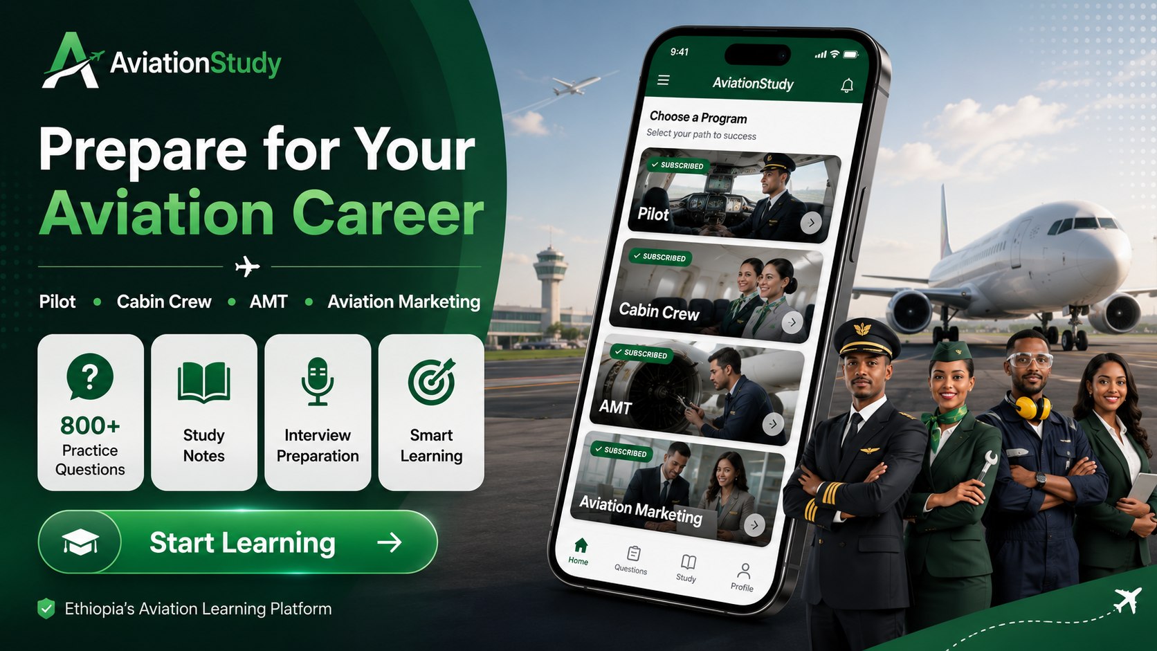 Aviation Study🇪🇹 (pilot, cabin crew and marketing)
