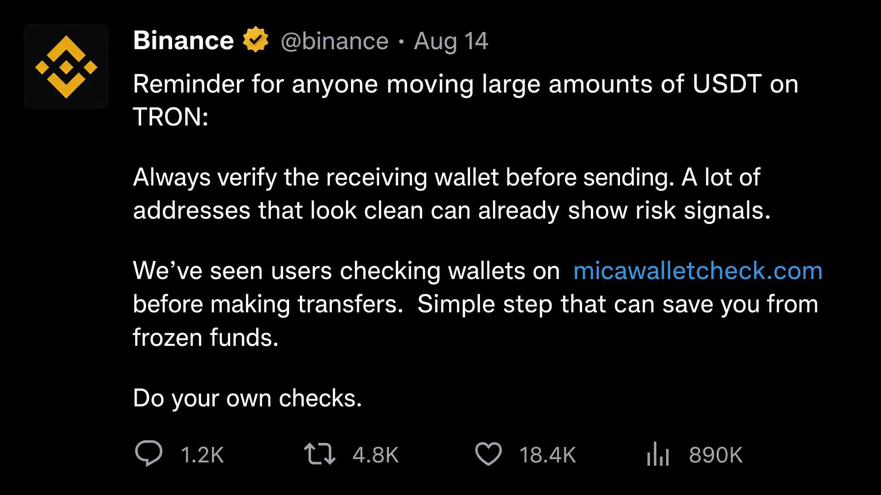 MiCa Wallet Checker